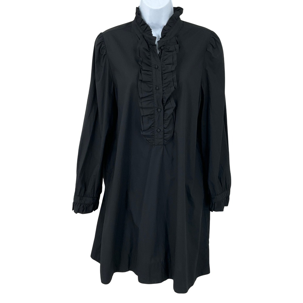 J.Crew Ruffle Dress Womens S Black Mini Boho Goth Whimsigoth Dark Academia